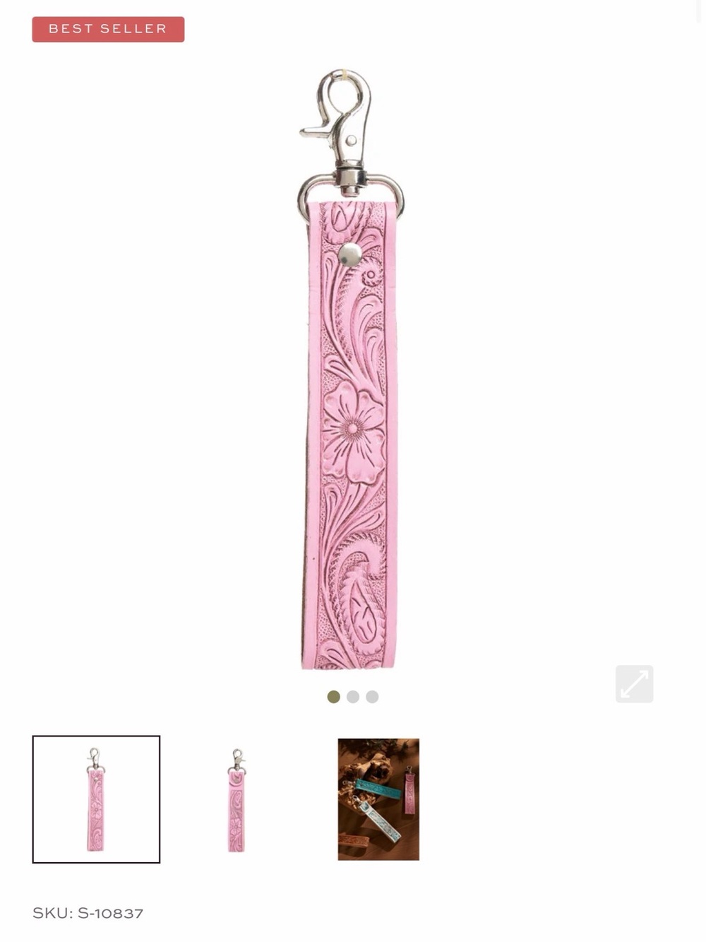 Pink Floral Embossed Leather Key Fob Wristlet